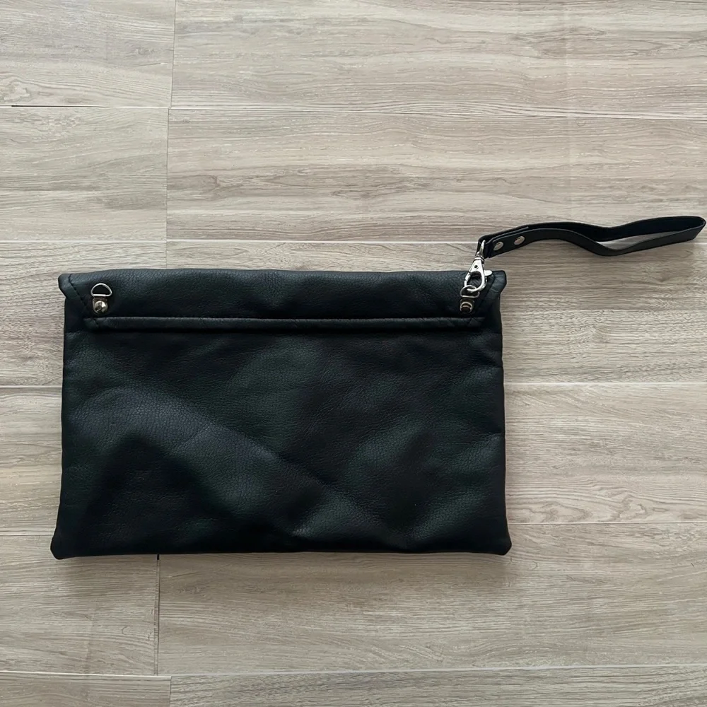 Two-Tone Black and Brown Envelope Vegan Leather Clutch